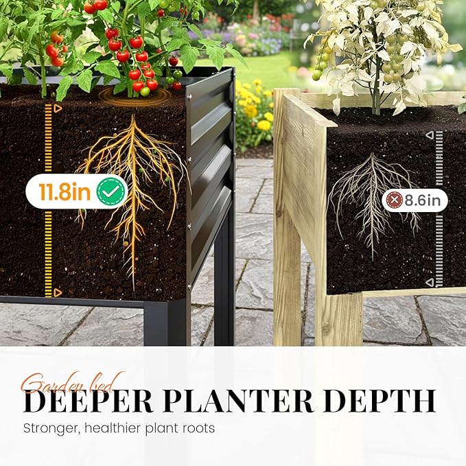 KING BIRD Large Raised Garden Bed with Netting Galvanized Elevated Planter Box with Legs 48×24×56 in for Backyard, Patio, Balcony, 400lb Capacity, Dark Grey