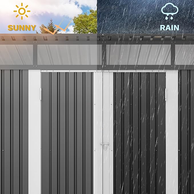 DWVO 8.5x3.5 FT Storage Shed for Bicycle, Functional Metal Tool Shelter Garden Storage Unit with Acrylic Windows, Secure Entry Lock, Water-Resistant Waste Enclosure for Outdoor Patio Garden(Dark Gray)