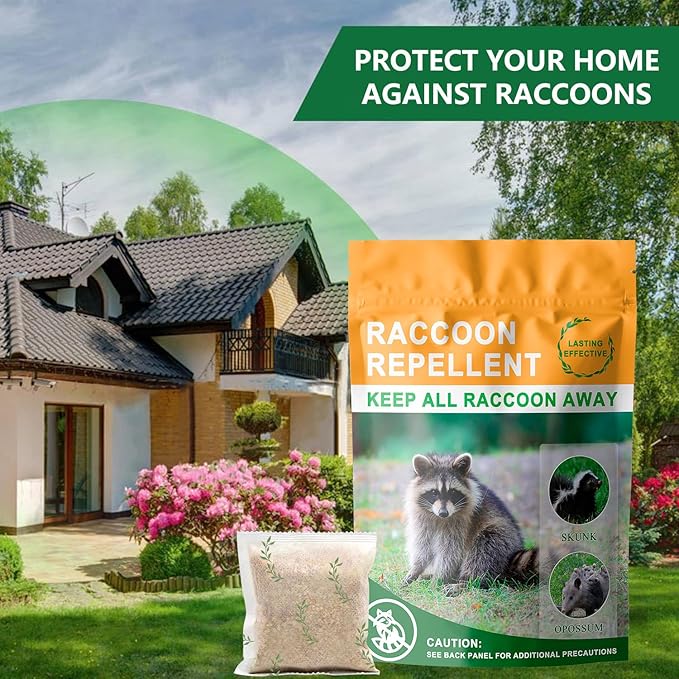 Natural Raccoon Repellent Granules – 8-Pack (25g per Bag) | Eco-Friendly, Non-Toxic & Long-Lasting Protection with Garlic, Peppermint & Wintergreen Oils | Family and Pets Safe