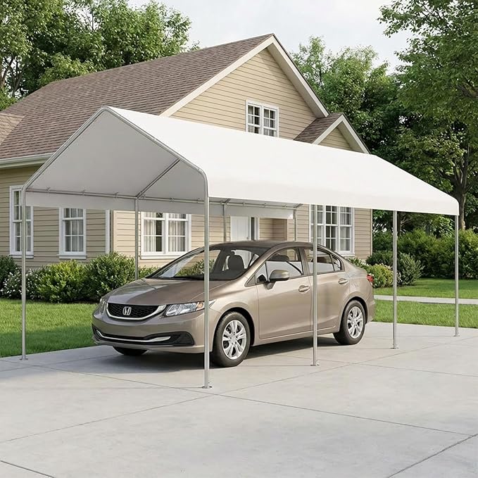 COWVIE 10 x 20 FT Carport Canopy Replacement Cover, with 46Pcs Long Ball Bungees, Waterproof Garage Top Tent Shelter Tarp, Only Top Cover