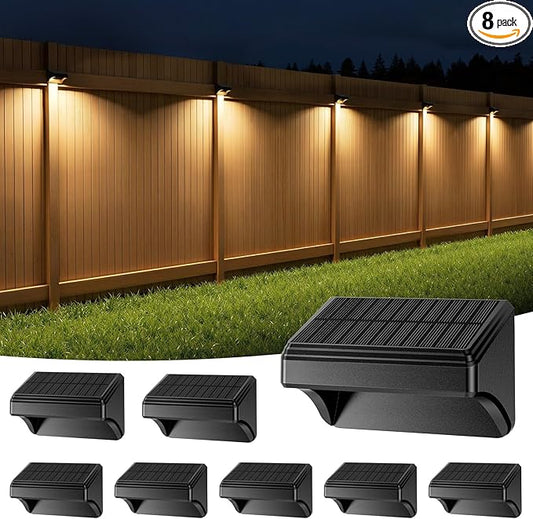 Bridika Solar Fence Lights, Outdoor Waterproof Warm White & Color Glowt, LED, for Backyard, Patio, Deck Railing, Stair Handrail, Pool and Wall (8 Packs)