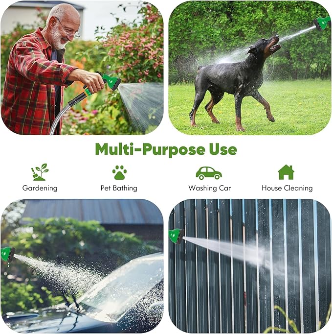 Garden Hose 25ft, Stainless Steel Heavy Duty Water Hose with 10 Function Nozzle Flexible, Lightweight, No-Kink, Pet Proof, Puncture Proof Metal Hose for Yard, Outdoor