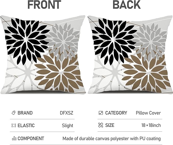 DFXSZ Outdoor Throw Pillow Covers 16x16 Inch Set of 2 Waterproof Spring Summer Geometric Elegant Black Brown Outdoor Pillow Covers for Patio Funiture Garden Couch 158G16