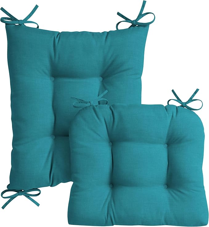 Arden Plush Indoor/Outdoor Rocking Chair Cushion Set, 18 x 20, Water Repellent, Fade Resistant, Tufted Cushion for Rocking Chairs Lake Blue Leala