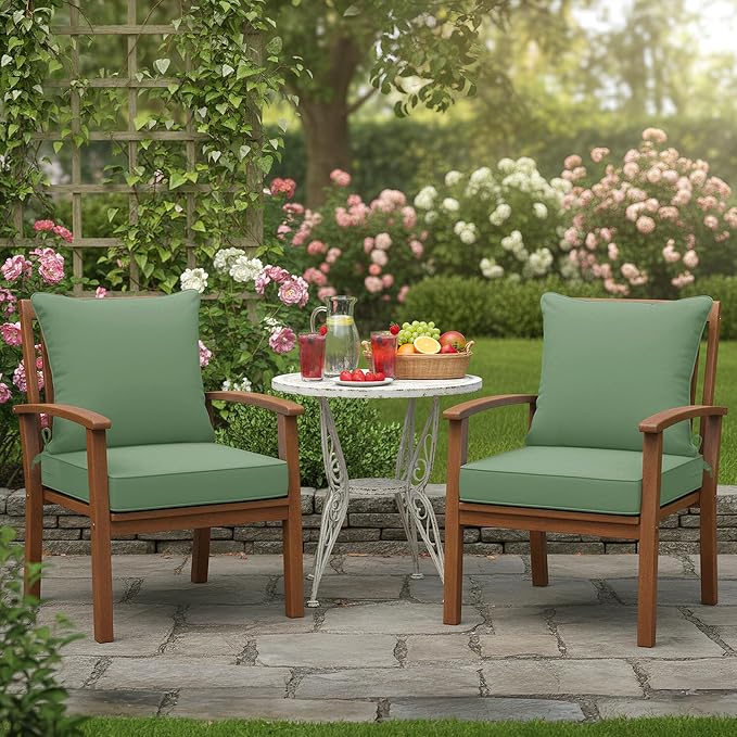 Summsun Outdoor Cushions for Patio Furniture, Double-Sided Waterproof Backrest and Deep Seat Cushion Set with Removable Cover, 22 x 22 Inch, Sage Green, Set of 2