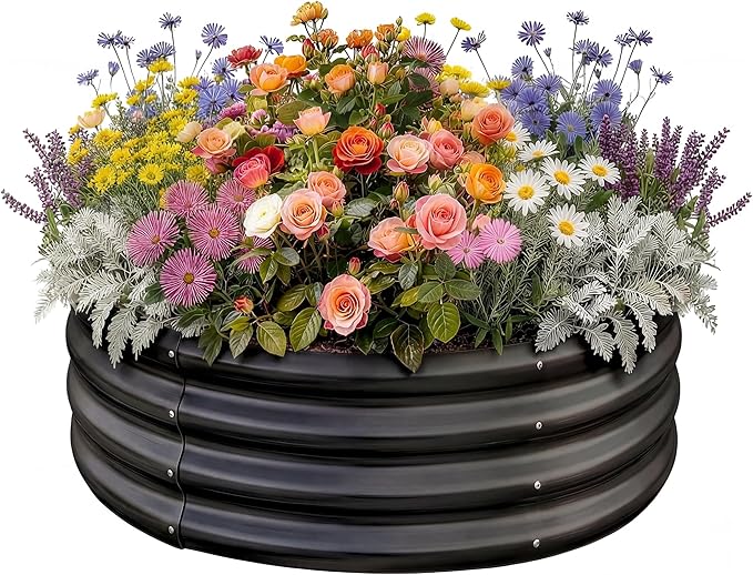 Land Guard Galvanized Raised Garden Bed Kit, Planter Boxes Outdoor, Round Large Metal Garden Beds for Vegetables(Gray)……