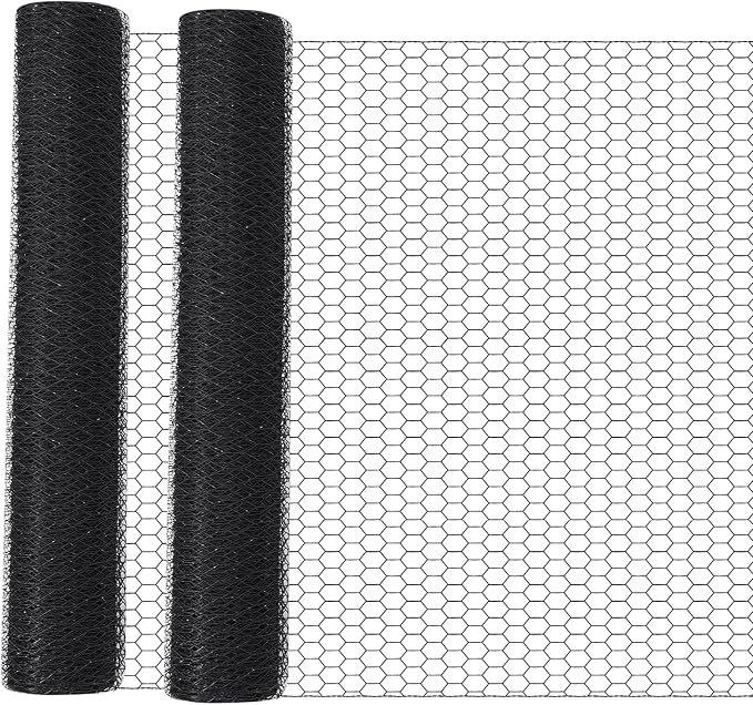 GlikCeil 24 in x 200 ft Chicken Wire Fencing Metal Floral Chicken Wire Mesh for Crafts Poultry Garden, 1 Inch Hexagonal Galvanized Hardware Cloth Netting for Poultry Coop Barrier Rabbit Cage(Black)