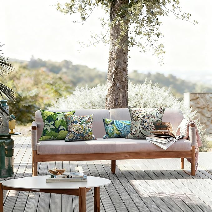 LVTXIII 2 Pack Outdoor Pillow Covers ONLY 18x18 Inch, Water-Repellent Square Decorative Cushion Covers for Patio Furniture, Garden, Sofa, Jungle Leaves
