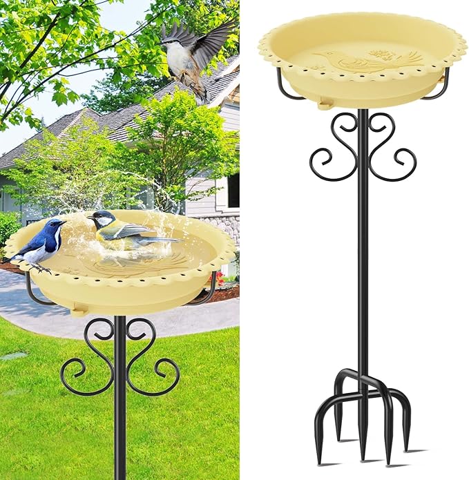 Bird Bath for Outside,Outdoor 12" Birdbath Detachable Water Bowl,Vintage Freestanding Bird Baths Bird Feeder for Outdoors Garden Patio Yard Lawn Decor (Beige)