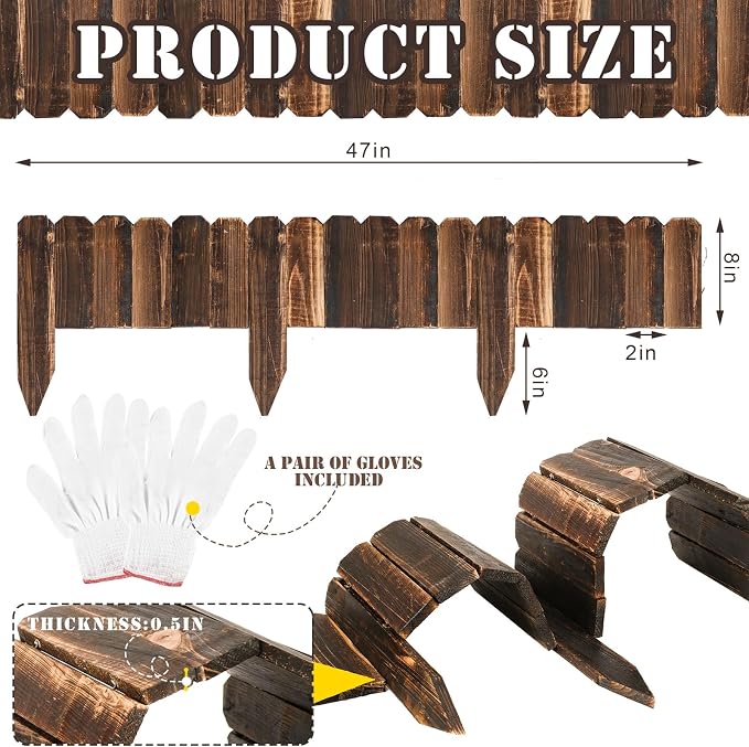 Bucherry 1 Pcs Rustic Wood Garden Edging Border 7.9 in H x 3.9 ft L Antiseptic Wood Garden Landscape Edging Fence with Gloves for Decorative Yard Pathway Flower Bed Lawns Pathway Tree