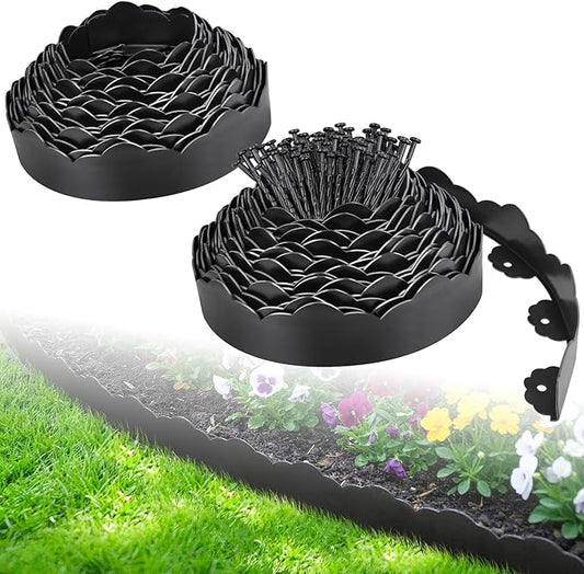 120 FT Landscape Edging Border with 180 Spikes, 2.8 Inch Tall Plastic Lawn Edging Border, No Dig Flexible Garden Edging Border for Flower Beds Landscaping Yard Pathway Paver Tree Fence Edging (Black)