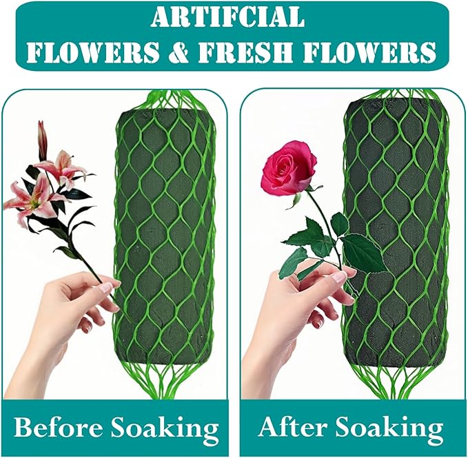 14Pcs Floral Foam Garland 9.2Ft Sponge Blocks Kit, Absorption Flower Holder Arch Door for Wet Dry Fresh Flowers Arrangement for Wedding Garden Home Decor (Floral Tape x 2pcs)