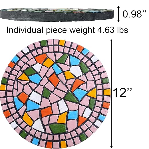 Garden Decoration - Mosaic Stepping Stone - Patio Decoration Stone 12 Inch (1, Pink, Medium)