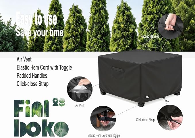 Patio Square Table Cover,40Wx40Dx23H Inches 100% Waterproof Heavy Duty Outdoor Coffee Table Cover,Black Minimalism Style Outdoor Furniture Covers