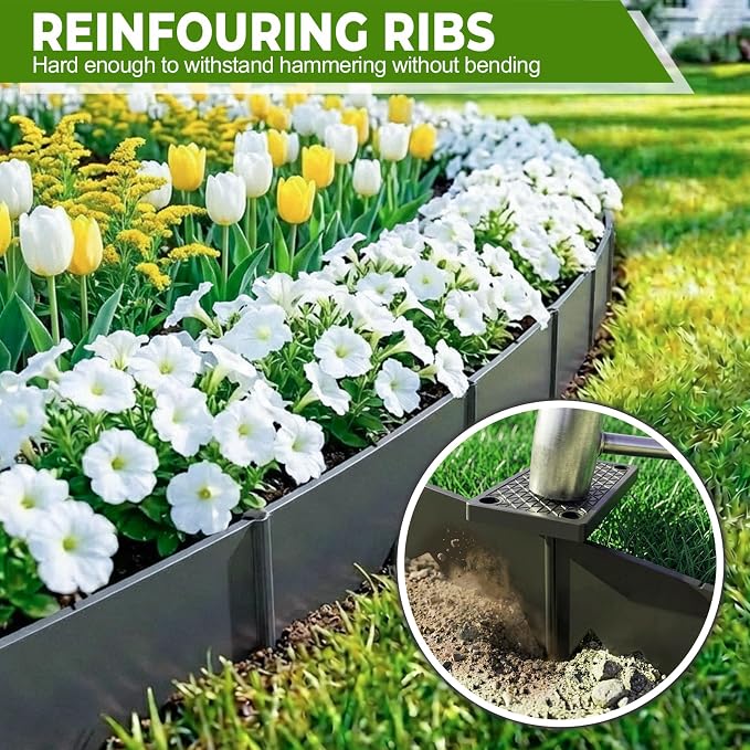 6-Pack Heavy Duty Metal Garden Border(20FT), 6 in *37 in Hammer-in Landscape Edgings with 6 Pcs Plastic Stakes, Bendable Lawn Edgings for Yard, Tree Rings, Lawn,Pathway-Black