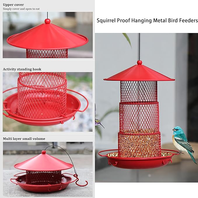 Wild Bird Feeders for Outside Hanging,Retractable Large Bird Feeders with 4 lbs Capacity for Finch Cardinal Blue Jay,Squirrel Proof Bird Feeder for Garden Yard