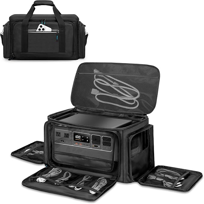 Trunab Portable Station Carrying Case Compatible with DJI 1000 Power Station Generator, Protective Shoulder Bag with Transparent Front Panel and Heat-Dissipating Side Zippers,Black
