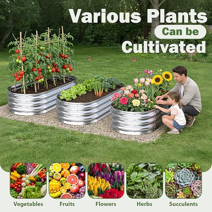 Galvanized Raised Garden Bed Outdoor, 4x2x1ft(2Pack) Metal Heavy Duty Planter Boxes for Gardening, Easy Assemble Bottomless Small Oval Plant Container Kit for Vegetable, Flower, Fruit, Silver