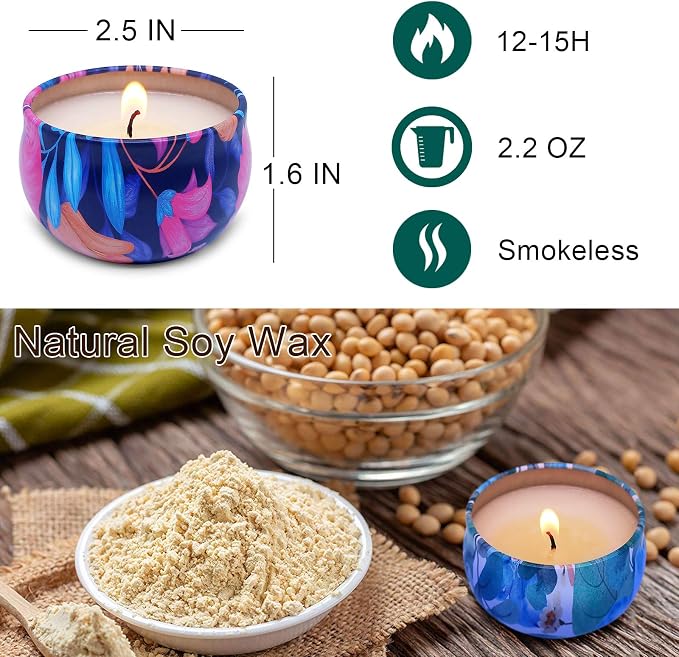Christmas Candles Scented Gifts for Women Home Apple Cinnamon, Lavender, Vanilla, Jasmine, Cedar Wood, Fig, Teak, Gardenia and Magnolia Soy Candle Set for Mothers Day Gifts, 9 Packs