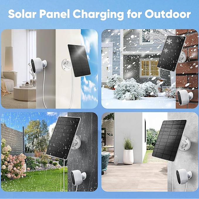5W Solar Panel for Camera，Compatible with Spotlight Cam/Pro/Plus Battery,IP66 Waterproof, 13ft Cable White