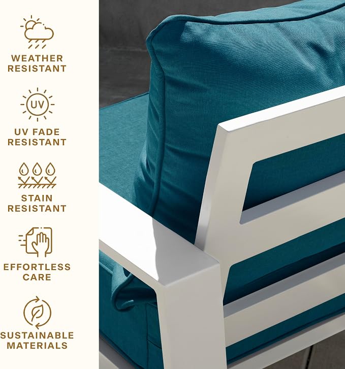 Honeycomb Outdoor Heritage Deep Seat, 24 x 23, Textured Solid Teal Chair Cushion with Removable Cover, for Patio Furniture
