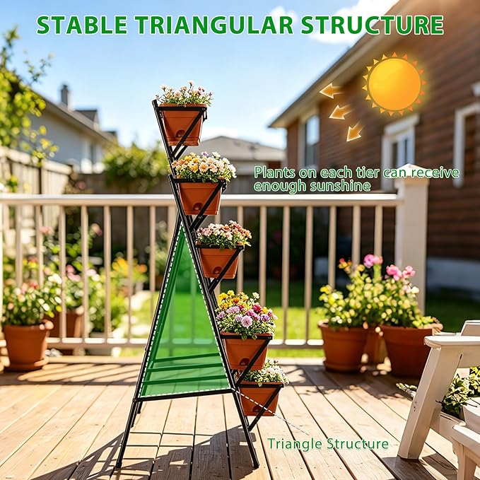 Raised Garden Bed Outdoor Indoor Elevated Tiered Standing Planter Box with Legs Vertical Plastic 7 Planter Boxes Herbs Flowers Vegetables for Backyard Patio Balcony, Red