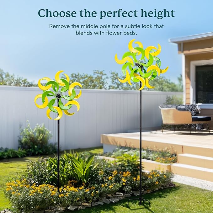 87" Wind Spinner Outdoor with Solar Light, Large Metal Wind Sculptures Spinners, Windmill for Garden Yard Patio Lawn Decor-Verdant Moon (23" W x 87" H)