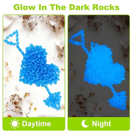 2000pcs 5-8mm Bule Glow Stones for 0utdoors Bulk Outdoor Garden Glow Pebbles Aquarium Luminous Stone for Walkways Driveway Yard Plant Pots
