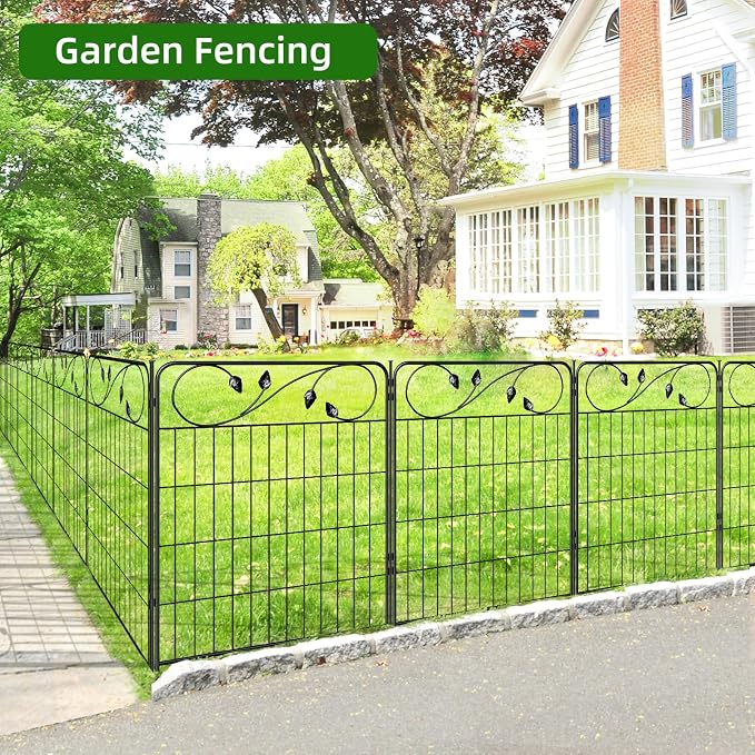 FOREHOGAR No Dig Decorative Garden Fencing 30in(H) X16ft(L) 8 Panels+9 Stakes Temporary Fence Metal Edging Patio Garden Fence Border for Flower Bed, Animal Barrier for Outdoor