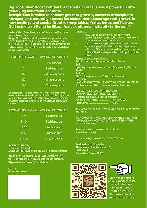 Big Foot Probiotic Root Boost Water Soluble Powder For Established Plants and Transplants - GROW ROOT SIZE, Increase Nitrogen, Grow New Plants from Cuttings, Pea Inoculant - 10 oz