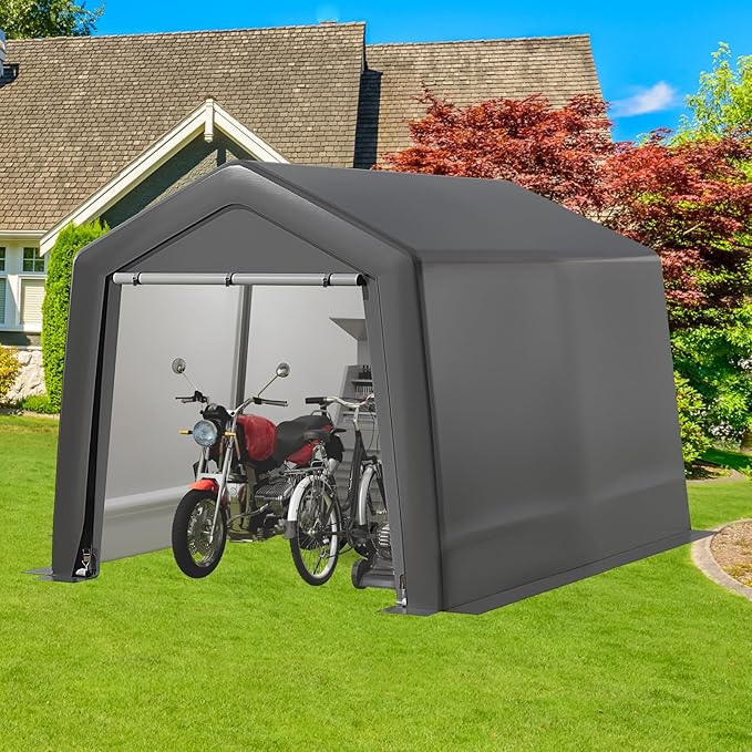 Outdoor Portable Storage Shed with Roll-Up Door,8X12X7.7FT Garage Tent Shelter with Side Wall, Portable Car Canopy for Snowmobile Bike Garden Tools