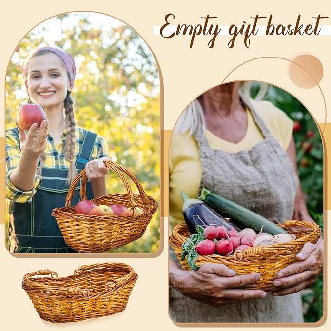 Sintuff 1 Pcs Wicker Picnic Basket with Handle Garden Harvest Empty Easter Eggs and Candy Basket Oval Willow Woven Storage for Organizing, Fruit Egg Storage Gathering Wedding Gifts (Natural)