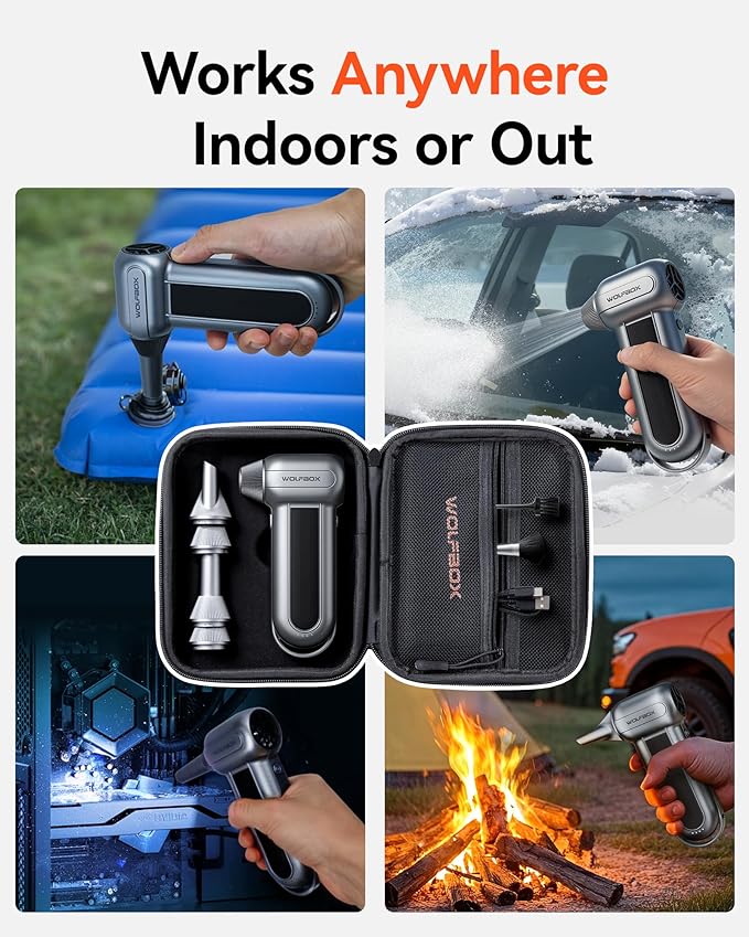 WOLFBOX Hard Carrying Case for MF100 Electric Air Duster [CASE ONLY, Device Not Included], Shockproof Travel Storage Bag for Compressed Air Blower & Accessories, Splash-Proof