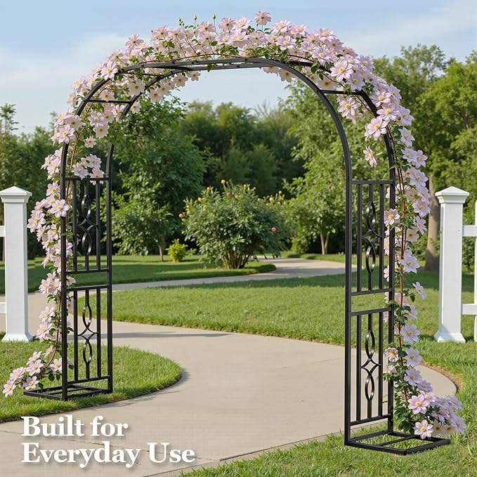 Metal Garden Arch, Heavy Duty Garden Trellis for Climbing Plants, with Enlarged Base for Stability, Ideal for Wedding Arches & Party Decorations, 87" W x 87" H