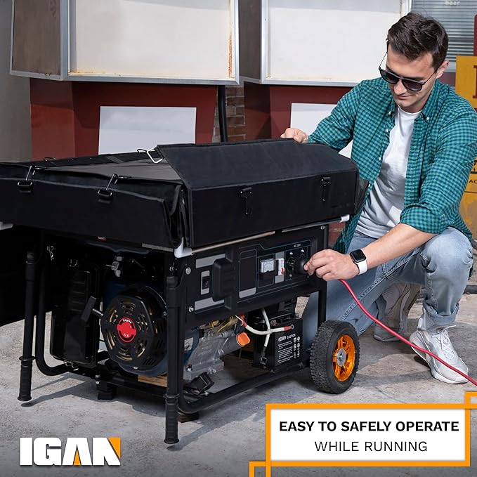 IGAN Generator Covers While Running Pro-Max for most 3500w-12000w Generators - Ultra Heavy Duty Generator Covers for Outside with Windproof Kit - Portable Waterproof Generator Cover, Black