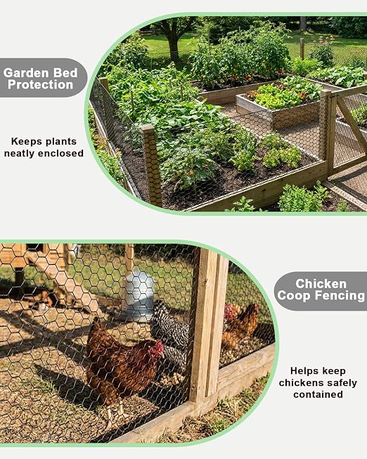 Vensovo Black PVC Coated Chicken Wire, 24in x 50ft Poultry Netting Roll, 1 inch Hex Mesh Garden Fence for Chicken Coop, Rabbit Pen, Yard