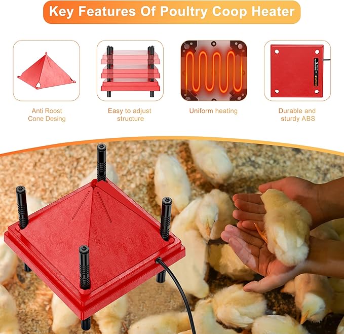 ZenxyHoC Brooder Plate for Chicks with Anti-Roost Cone, Chick Brooder Heater Red 10" x 10" with Constant Temperature
