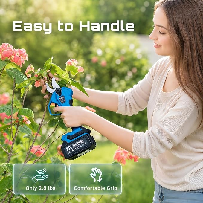 SEESII Electric Pruning Shears 1.6'' Cut, 20V Cordless Branch Cutter With LCD Display, 2 x 4.0Ah Batteries, Brushless Motor, SK5 Blade, Auto Sleep, Extra Blade For Garden Trees And Vines