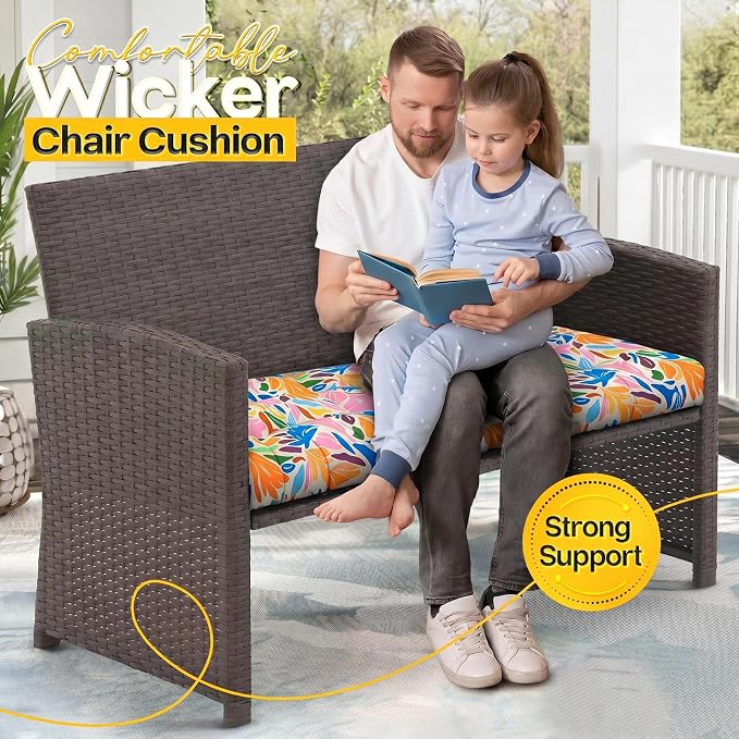 MAGIC ELEPHANT Outdoor Bench Cushion, Memory Foam Loveseat Cushion for Patio Furniture Wicker Chair, Settee Porch Swing Seat Cushion, 44 x 19 Inches (Multicolor Leaves)