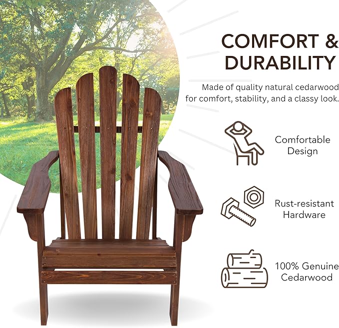 Shine Company Westport Wooden Adirondack Chair, Outdoor Patio Firepit Chairs, Back & Seat Pre-Assembled, Oak