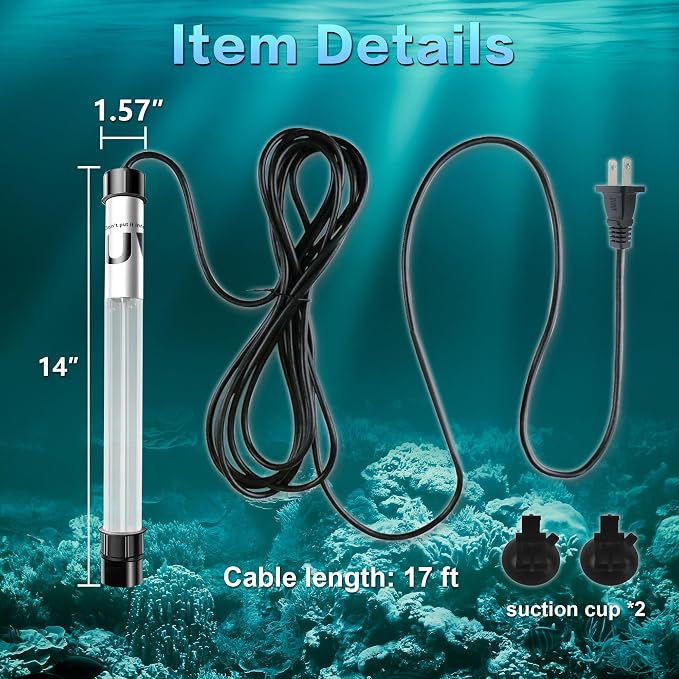 20W Pond UV Light for 100-1500 Gallon, UV Water Clarifier for Koi Pond, Cold Plunge, Aquarium, Swimming Pool, Spa and Fish Tank for Green Water Clean