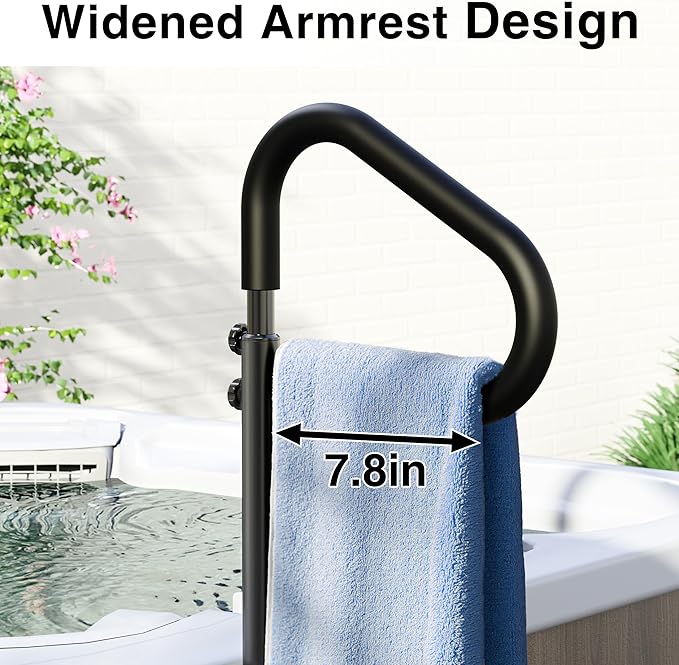 55''-62'' Hot Tub Handrail Side Safety Rail – 360° Swivel Spa Grab Bar, Heavy-Duty Powder-Coated Steel Assist Handle with Anti-Slip Foam Grip, Fits Most Hot Tubs, Swim Spas & Pools, 600LBS Capacity