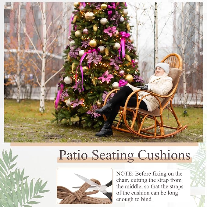 Juexica 4 Set Outdoor Patio Chair Cushions Corduroy Seat High Back Tufted Pillow Replacement Rocking Chair Cushions Patio Chair Pads for Autumn Winter Seasonal Indoor Home Office (Khaki)