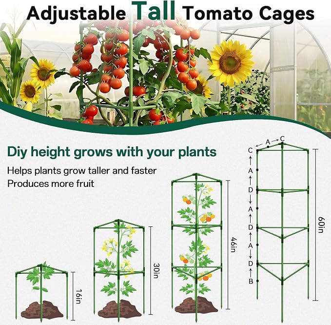 Halatool 6 Pack Tomato Cages for Graden 60 Inch, Adjustable Metal Tall Heavy Duty Tomato Trellis Plant Support, Tomatoes Stakes for Climbing Vegetables Flowers Fruits