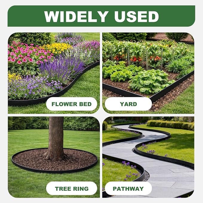 Metal Landscape Edging Border 15 Packs 42'' L x 5.5'' H, Galvanized Steel Garden Edging Border with 15 Stakes, Hammer-in Lawn Edging for Landscaping, Flower Bed, Yard, Pathway, Tree Ring(52ft Total)