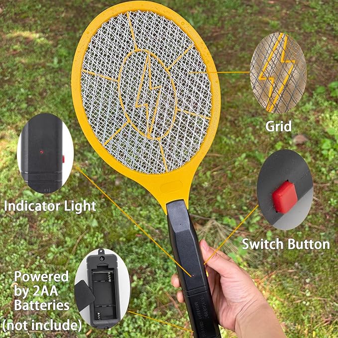 2 Pack Electric Fly Swatter, Bug Zapper Racket for Indoor Pest Control, Handheld Insect Killer Bat Battery Powered Electric Mosquito Swatter for Outdoor and Home