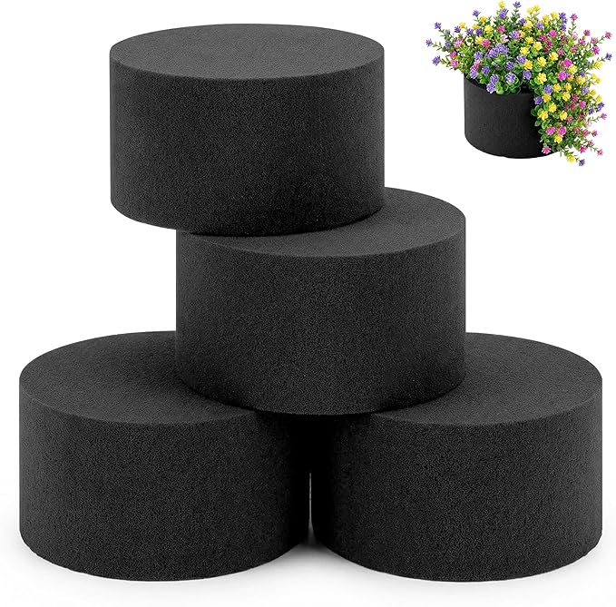 Reusable Floral Foam Round Blocks,Black Flower Foam Round for Artificial & Dried Flowers, Dry Floral Foams Styrofoam for Artificial Flowers (4 Pack, 5")