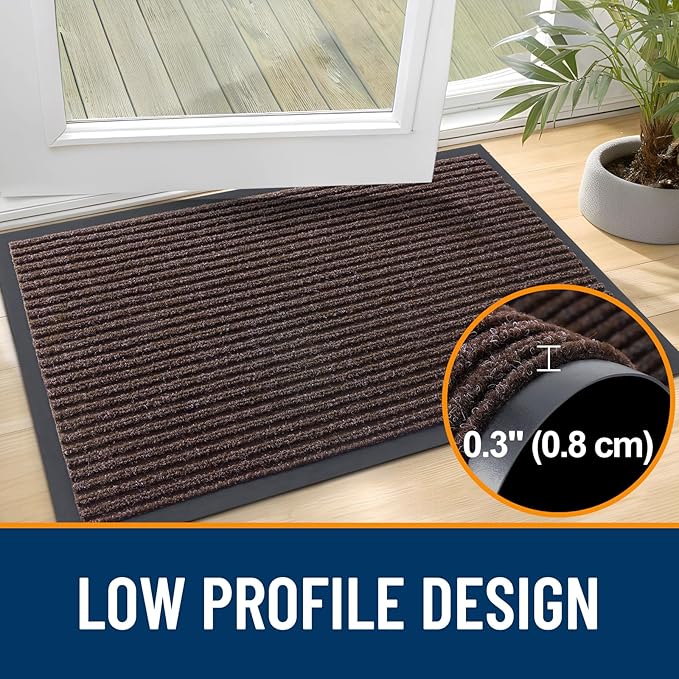 OLANLY Front Door Mat Indoor Outdoor Entrance, 2-Pack 47 x 32 Inch, Waterproof Heavy Duty Doormat, Fade Resistant, Low Profile, Easy Clean Patio Porch Welcome Floor Mats for Entry, Tan