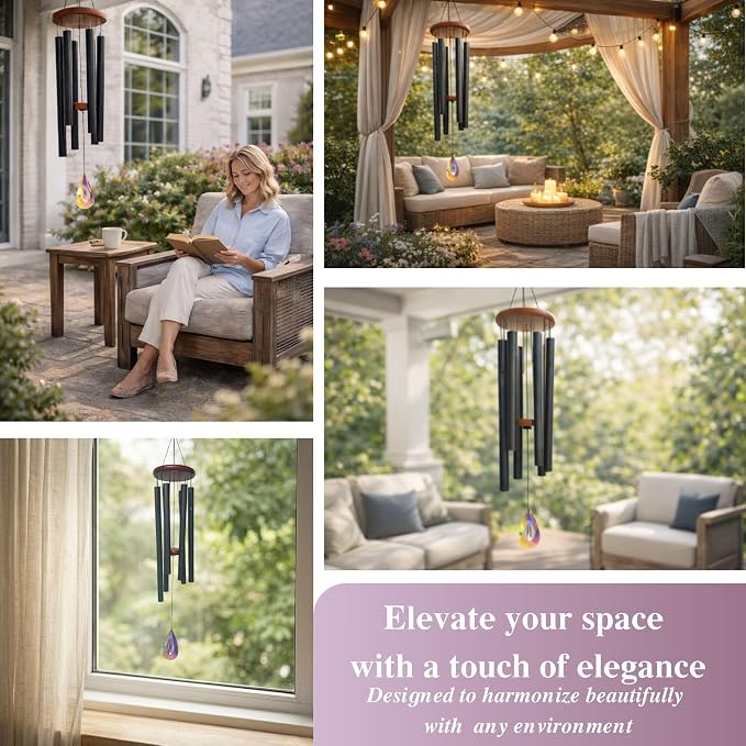 2in1 Design Luxury Beautiful Wind Chimes & Suncatcher, Deep Tone Wind Chime with Sun Catcher Prism for Window Patio Decor Crystal Wind Chimes for Outside Garden Gifts Women Gifts Unisex 32"