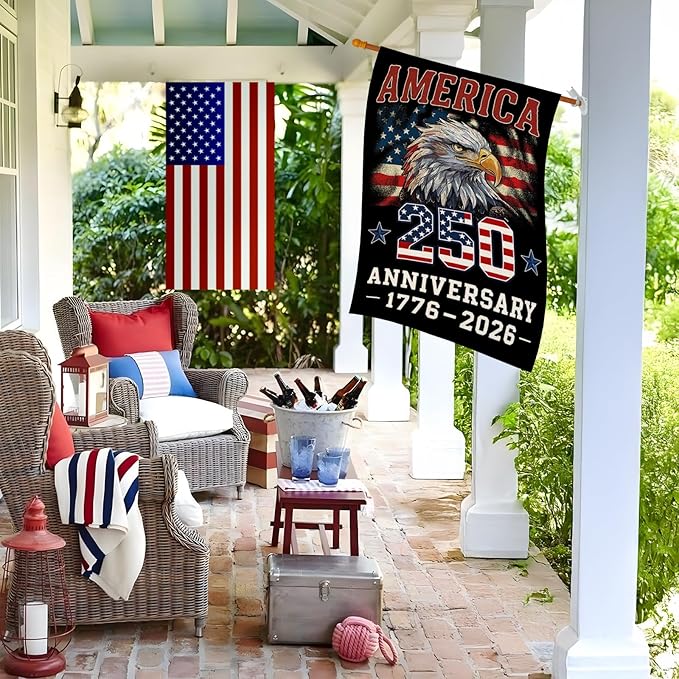 1776-2026 America Garden Flags for Outside, 4th of July 250 Years Anniversary American Patriotic Banner, Blessing United States Yard Merchandise Decoration,12x18 Inch Double-Sided with Bald Eagle